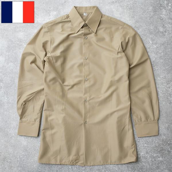 フランス軍 ドレスシャツ カーキ 長袖 ナイロン デッドストック JS240NN 仏軍 フレンチアー...