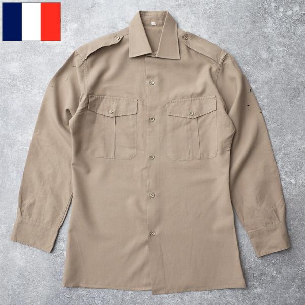フランス軍 オフィサーシャツ カーキ 長袖 USED JS240NN 仏軍 ロングスリーブ ワーカー...