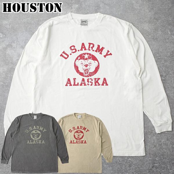 HOUSTON ヒューストン #22477 長袖 ピグメントプリント Tシャツ『U.S.ARMY』メ...