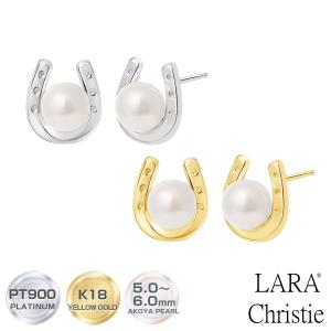 ピアス レディース あこや真珠 パール 5.0〜6.0mm 2珠 PT900 K18 馬蹄 U字 LPAC ララクリスティー