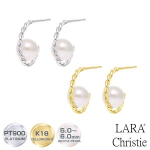 ピアス レディース あこや真珠 パール 5.0〜6.0mm 2珠 PT900 K18 ハーフフープ ツイストデザイン LPAC ララクリスティー