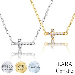 ネックレス レディース 18金 プラチナ クロス ダイヤモンド PT900 ゴールド K18 パヴェクロス LPUC ララクリスティー｜sears-collection