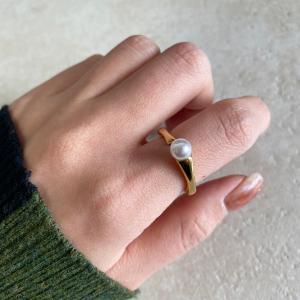 リング 指輪 パールリング 金属アレルギー対応 サージカルステンレス プラスチックパール ゴールド シルバー ring カーブニュアンスリング