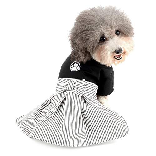 ZUNEA 犬服 和服 和装 着物 袴 小型犬 ドレス ドッグウェア 猫服 ボーダー柄 ワンピース ...