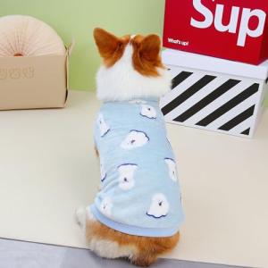 子犬柄 コーギー犬服 秋冬犬服 ダックスフント 短足犬 ペット服 犬用ダウンジャケット 犬用パジャマ (s, 青い)｜sebas-store