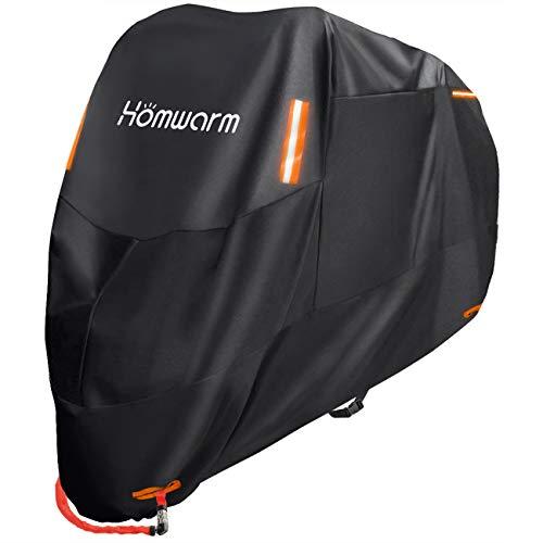 Homwarm バイクカバー 300D厚手 防水 紫外線防止 収納バッグ付き (XXXL, ブラック...