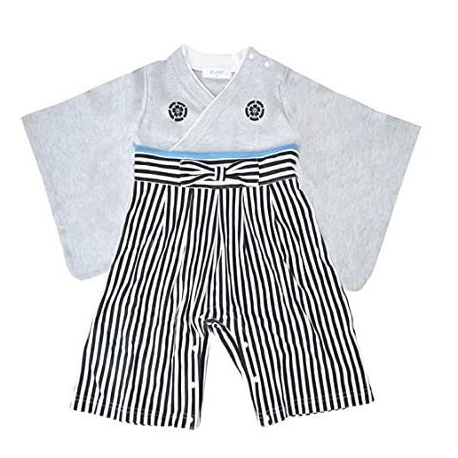 【帰省におすすめ】80サイズAenak男児はかまロンパース 杢グレー