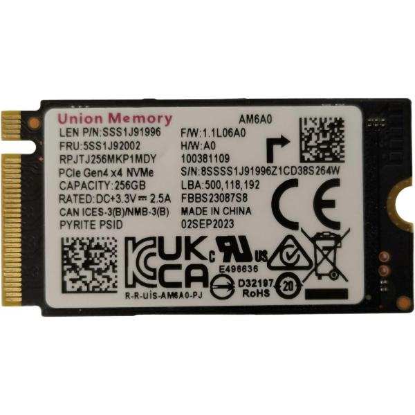 NVMe 256GB 2242 SSD Union Memory Lenovo純正品 M.2 PCI...