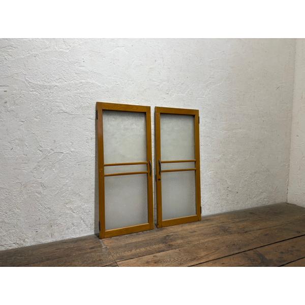 ユA1826◆(1)使用時【H82cm×W72cm】◆ヴィンテージ◆ダイヤガラスの古い木製観音扉◆建...