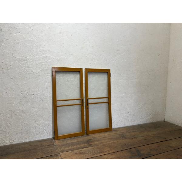 ユA1827◆(2)使用時【H82cm×W72cm】◆ヴィンテージ◆ダイヤガラスの古い木製観音扉◆建...