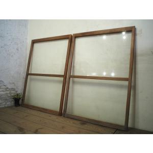 アンティーク 昭和レトロ 木製 建具 窓枠 引き戸　ガラス扉 曇りガラス タK0892◇【H86cm×W82cm】×2枚◇昭和レトロなデザインガラスの