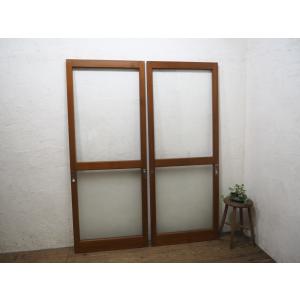 大阪引取限定　建具　レトロ建具　昭和建具　ビンテージ建具　昭和ガラス　店舗計器 タJ0332◇(2)【H176,5cm×W88cm】×2枚◇昭和レトロなデザインガラスの