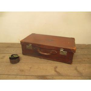 ユH042W70cmアンティーク大きな古いレザートランク工業系皮革収納ケース鞄バッグ映画撮影スタジオレトロビンテージA笹4