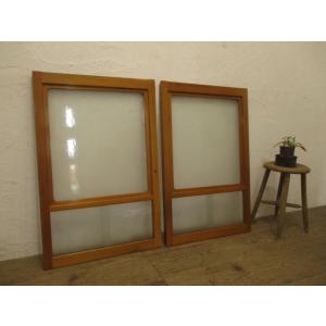 木製 建具 欄間 らんま 2枚組 ガラスあり　昭和レトロ タS0484◇【H37,3cm×W171cm】×2枚◇素敵な組子細工の古い木製欄間
