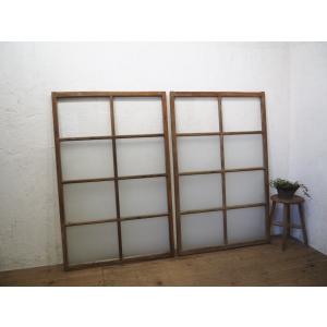 タG0746◇【H175cm×W88cm】×2枚◇昭和レトロな味わいの古い木製ガラス