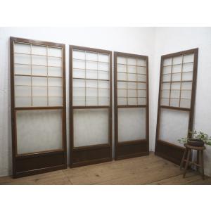 昭和レトロ　木枠窓モールガラス戸2分割　2枚組　古家具建具仕切古民家再生店舗什器 昭和レトロ 木枠窓モールガラス戸2分割 2枚組 古家具建具