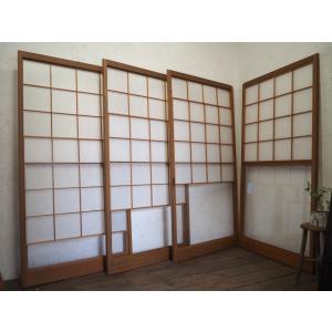 タN0950◇【H177cm×W69,5cm】×4枚◇デザインガラス入りの古い木枠