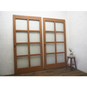 タF0077◇(2)【H172cm×W68cm】×2枚◇昭和レトロなデザインガラスの木枠