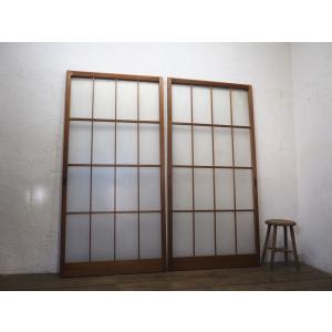 タG0746◇【H175cm×W88cm】×2枚◇昭和レトロな味わいの古い木製ガラス