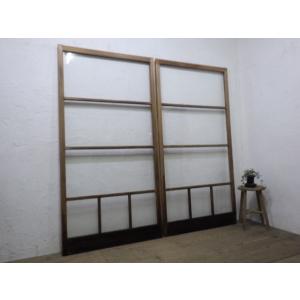 タT058(1)×2枚レトロな味わいの古い木製ガラス戸建具引き戸サッシ中古住宅リフォームアンティークL下