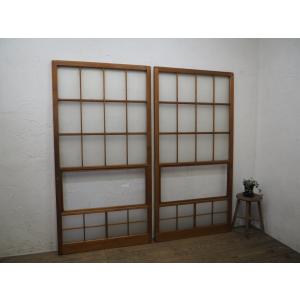 昭和レトロ　アンティークガラス　ガラス戸　木枠×2枚 タE0304◇(2)【H177cm×W67,5cm】×2枚◇昭和レトロな古い木枠