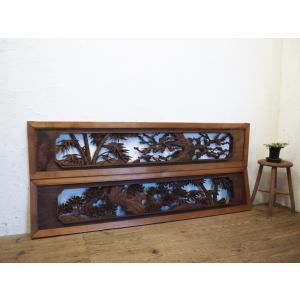 タS0303◇【H40,5cm×W169,5cm】×2枚◇厚み8cm◇重厚な木彫りデザインの