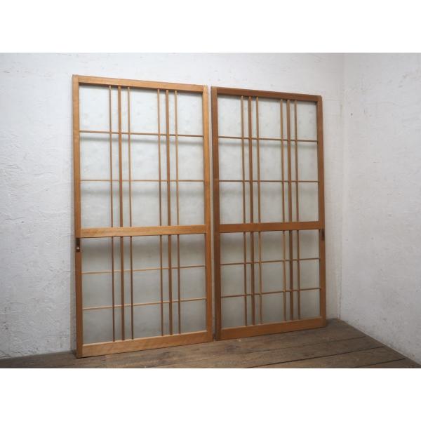 タZ1294◆【H175,5cm×W87,7cm】×2枚◆昭和レトロなデザインガラスの古い木枠引き戸...