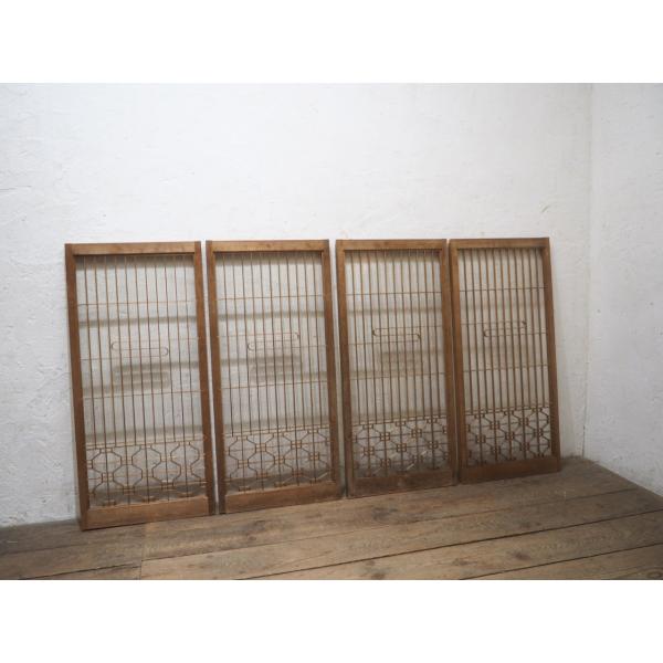 ユZ1364◆【H95cm×W44cm】×4枚◆片面ガラス入り◆素敵な組子細工の古い木枠引き戸◆古建...