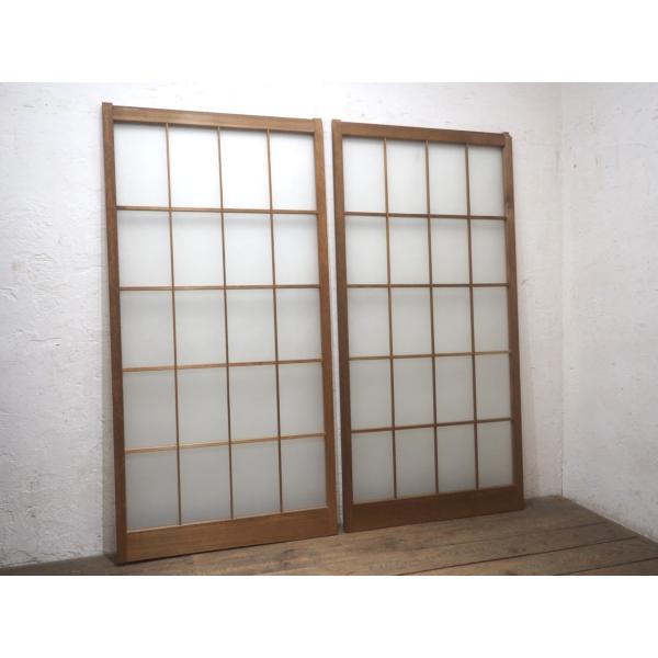 タZ1444◆【H177cm×W88cm】×2枚◆シンプルなデザインの古い木枠ガラス戸◆古建具 ガラ...