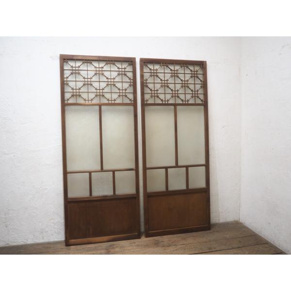 タZ1461◆(1)【H175cm×W70cm】×2枚◆ダイヤガラス入り◆組子細工の古い木製引き戸◆...