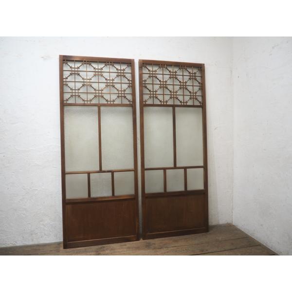 タZ1462◆(2)【H174,5cm×W70cm】×2枚◆ダイヤガラス入り◆組子細工の古い木製引き...