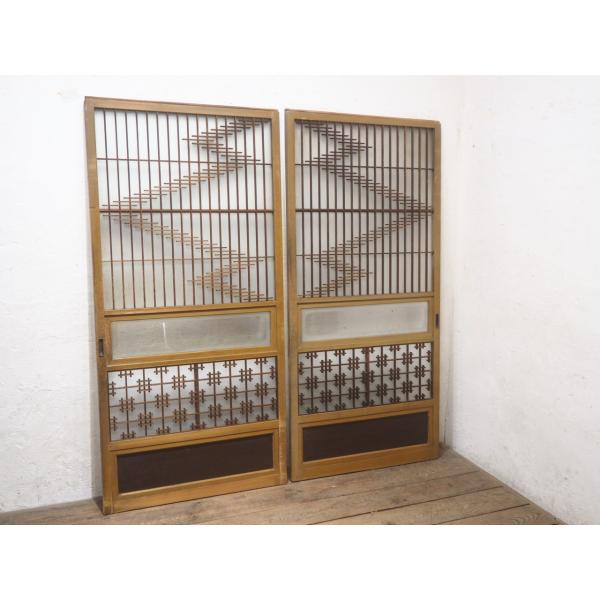 タZ1470◆【H173,5cm×W83,5cm】×2枚◆アンティーク◆素敵な組子細工の古い木製引き...