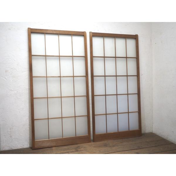 タZ1476◆【H177cm×W88cm】×2枚◆シンプルなデザインの古い木枠ガラス戸◆古建具 ガラ...