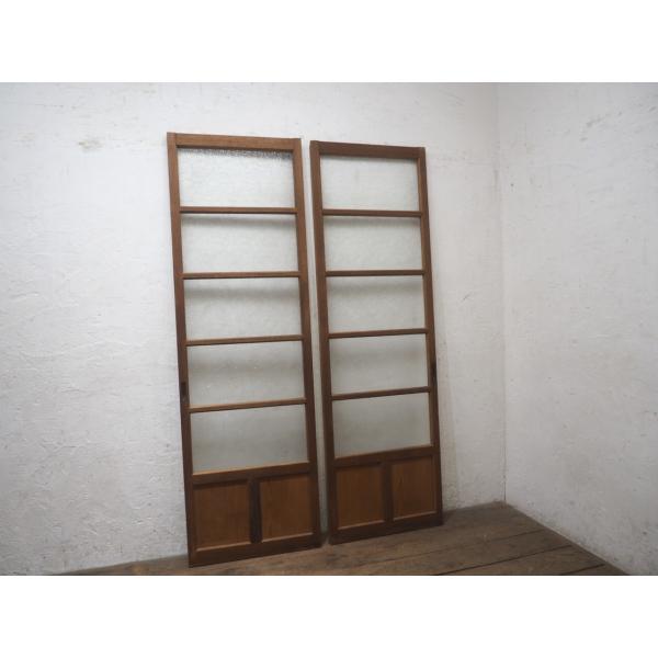 タZ1478◆【H178,5cm×W56,5cm】×2枚◆昭和レトロなデザインガラスの古い木製引き戸...