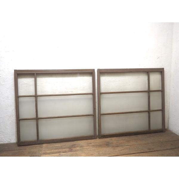 タZ1486◆(1)【H92cm×W98,5cm】×2枚◆ペンキの剥げた古い木枠引き戸◆古建具 ガラ...