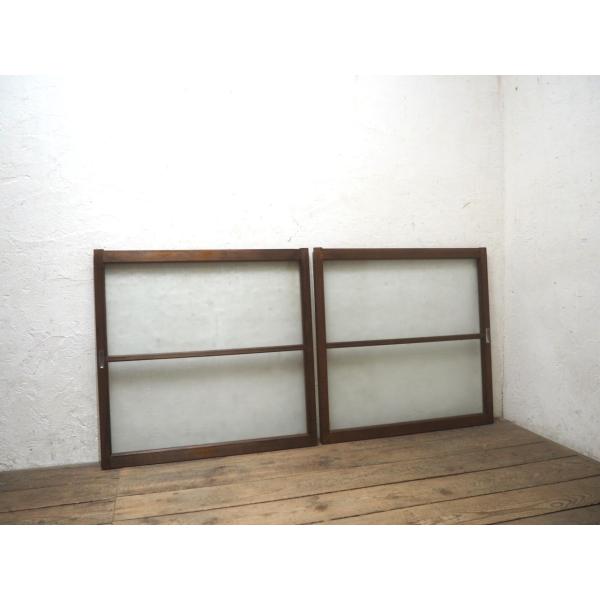 タZ1493◆【H86cm×W88,3cm】×2枚◆昭和レトロなデザインガラスの古い木枠引き戸◆古建...