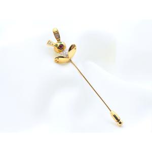 750YG K18 Pt900 Brooch うさぎデザイン ペンダントブローチ