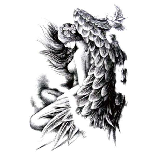 タトゥーシール 天使 羽 天使の翼 大判 3枚セット 黒 タトゥーステッカー メンズ レディース 防...