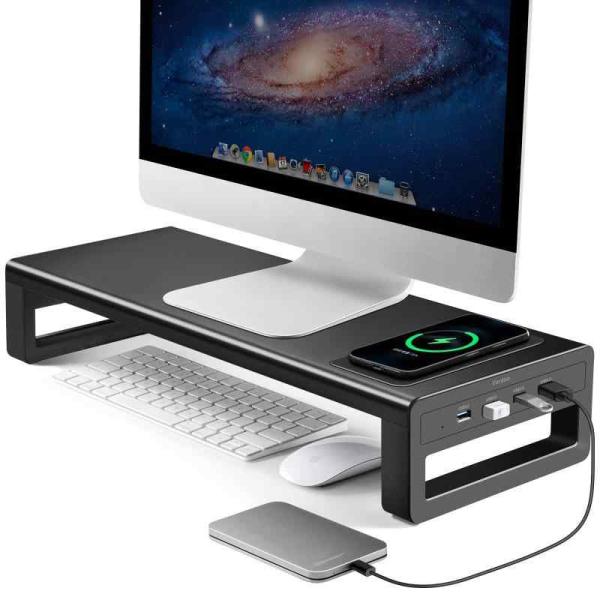VAYDEER モニター台 USB 3.0 ディスプレイ スタンド ワイヤレス充電機能 パソコン 卓...
