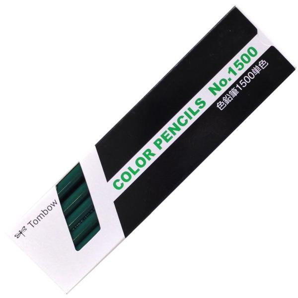 トンボ鉛筆 色鉛筆 1500単色 深緑 1ダース 1500-10