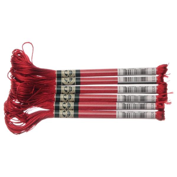 DMC サテン糸 刺繍糸 6束入 25番 8m #S326 レッド系 DMC1008F