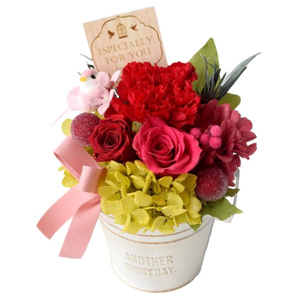 花由 プリザーブドフラワー アレンジメント ハッピーバード レッド クリアケース入り