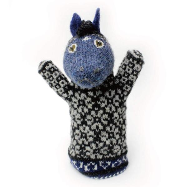 ウマ(青) パペット編み物キット／『アヌ＆アヌの動物ニット』からエストニア伝統柄の編みぐるみ