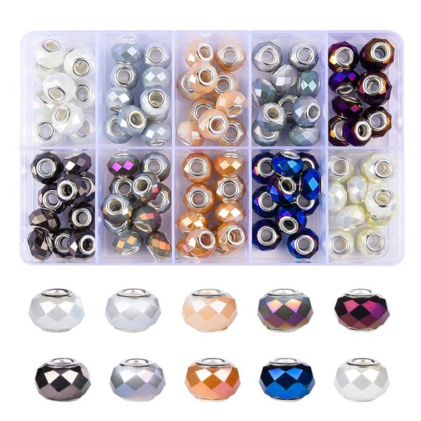 100ピース アソート ヨーロピアン クラフト ビーズ 大きな穴 クリスタル ランプワーク スペーサ...