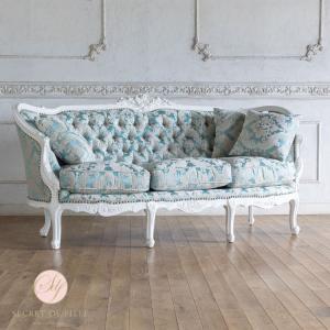 イタリアン ソファ 3人掛け アンティーク ロココ 姫系 猫脚 PUレザー