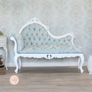 ロココスタイル カウチソファ 幅140cm ブルーダマスク柄