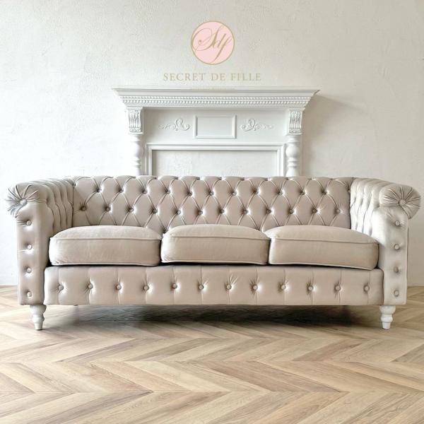 ソファ 3人掛け かわいい おしゃれ ソファー コンパクト ベルベット 布張り 姫系 チェスティア ...