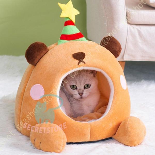 あったか ペットベッド 猫用ベッド ドーム型 もこもこ 耳付き 防寒 寒さ対策 ペット用 ペット ベ...