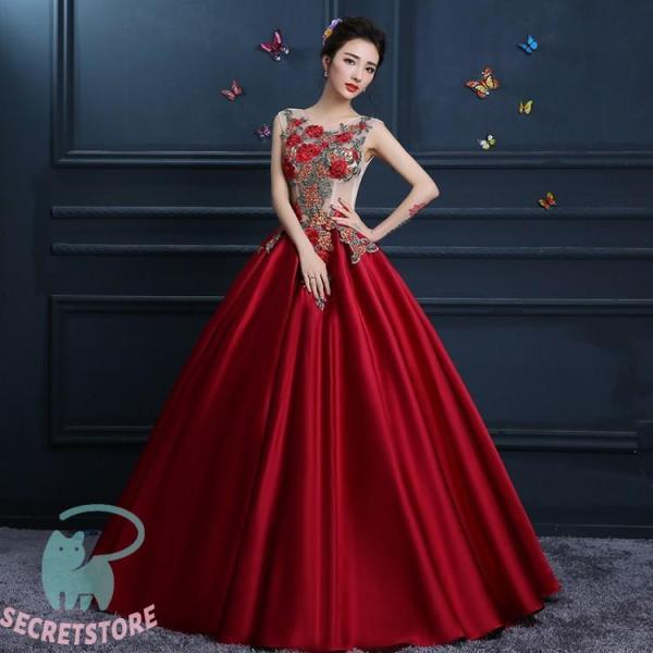 カラードレス 演奏会 赤 安い ロングドレス コンサート 披露宴 パーティードレス 発表会 ウェディ...