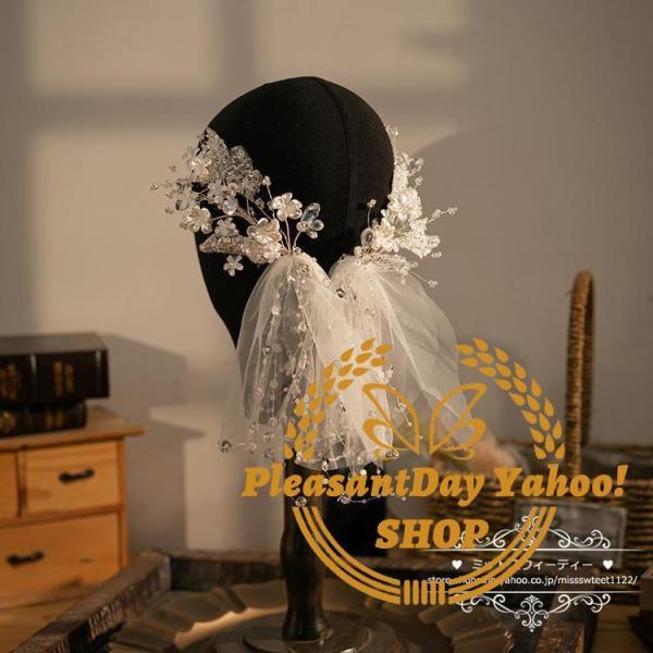 ウエディングヘッドドレス ウェディングヘアピン フラワー ホワイト クリスタル 小枝 花嫁 結婚式 ...